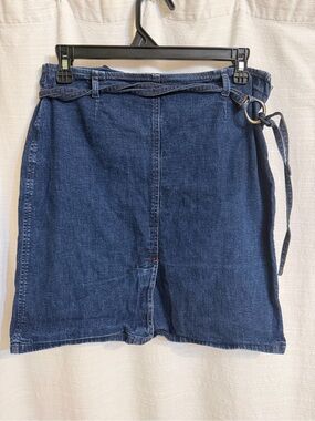Ann Taylor Dark Blue Denim Mini Skirt with Ring Belt